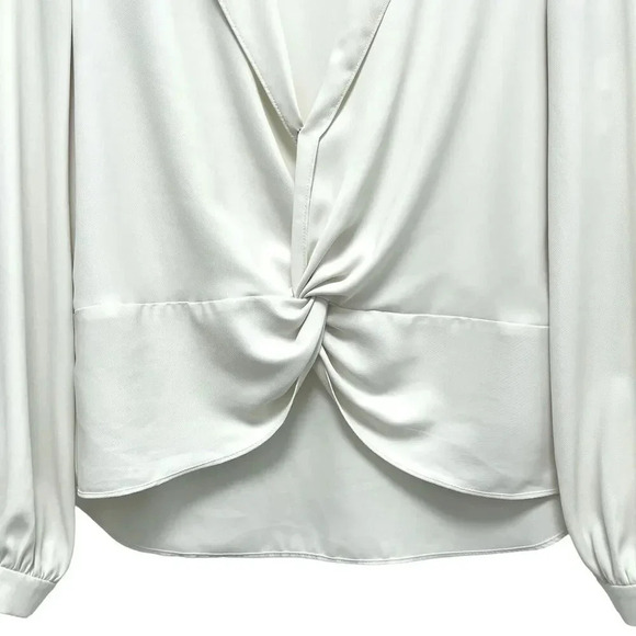 Amanda Uprichard Keely Twist Front Long Sleeve Crepe Blouse Ivory White Revolve - Picture 5 of 10